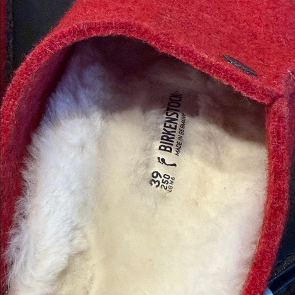 Birkenstock Zermatt Wool Felt Red Clogs Shearling Lined Slippers 39/250/8-8.5 - Picture 12 of 13